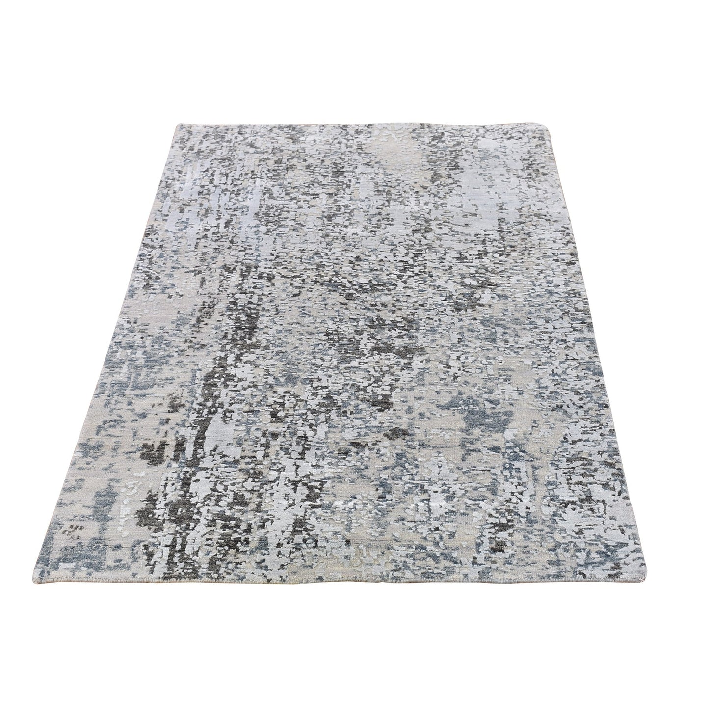 3'X5' Silver Wool Denser Weave Abstract Design Hand Knotted Rug