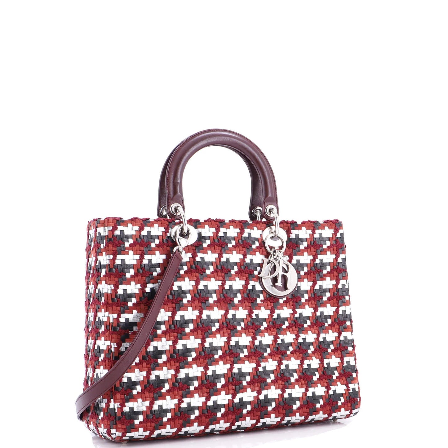 Christian Dior Lady Dior Bag Woven Leather With Tweed Large