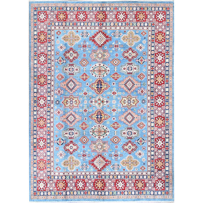 7'10"X9'8" Blue Kazak Tribal Medallions Design Hand Knotted Soft Wool Rug