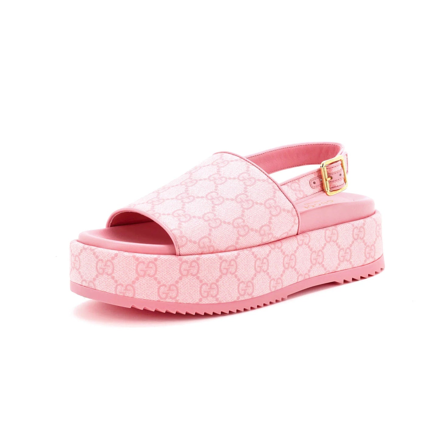 Gucci Women'S Angelina Platform Slingback Sandals Gg Coated Canvas