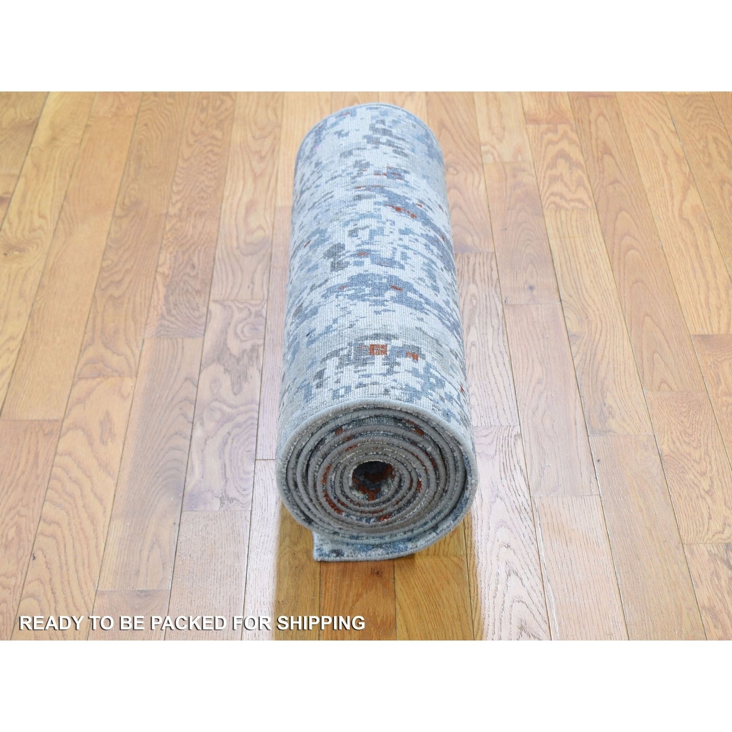 2'5"X12' Abstract Design Wool & Silk Denser Weave Runner Hand Knotted Rug