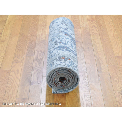 2'5"X12' Abstract Design Wool & Silk Denser Weave Runner Hand Knotted Rug