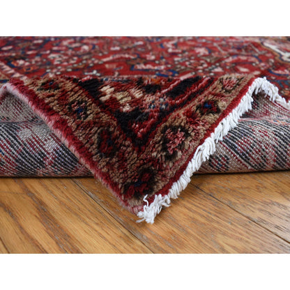 3'7"X10'2" Red Semi Antique Zoroastrian Wool Hand Knotted Wide Runner Rug