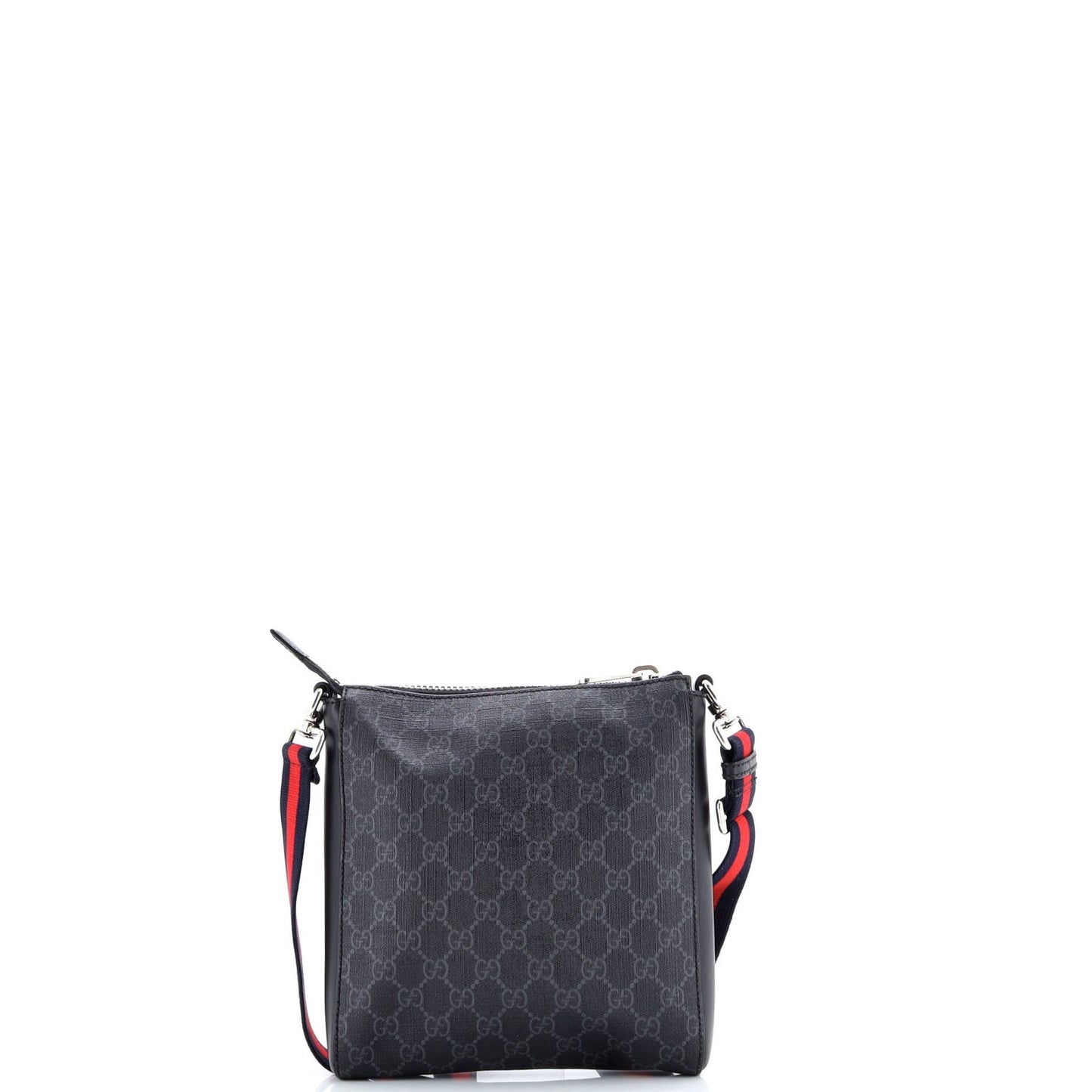 Gucci Web Strap Front Zip Messenger Bag Gg Coated Canvas Small