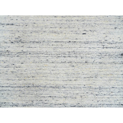 2'6"X6' Ivory Wool Hand Loomed Plain Modern Striae Design Runner Rug