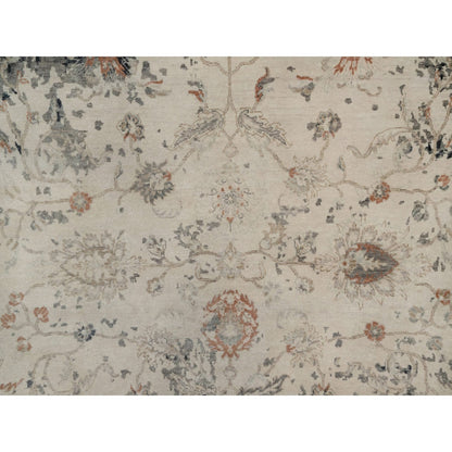 9'X12'2" Ivory Agra Design Botanical Pattern Hand Knotted Pure Wool Rug