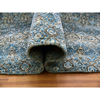 10'X10' Blue 100% Wool Hand Knotted Kohinoor Herrita Design Round Rug