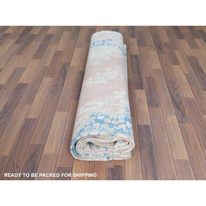9'9"X13'3" Worn Wool Hand Knotted Pink Vintage Farsian Karman Rug
