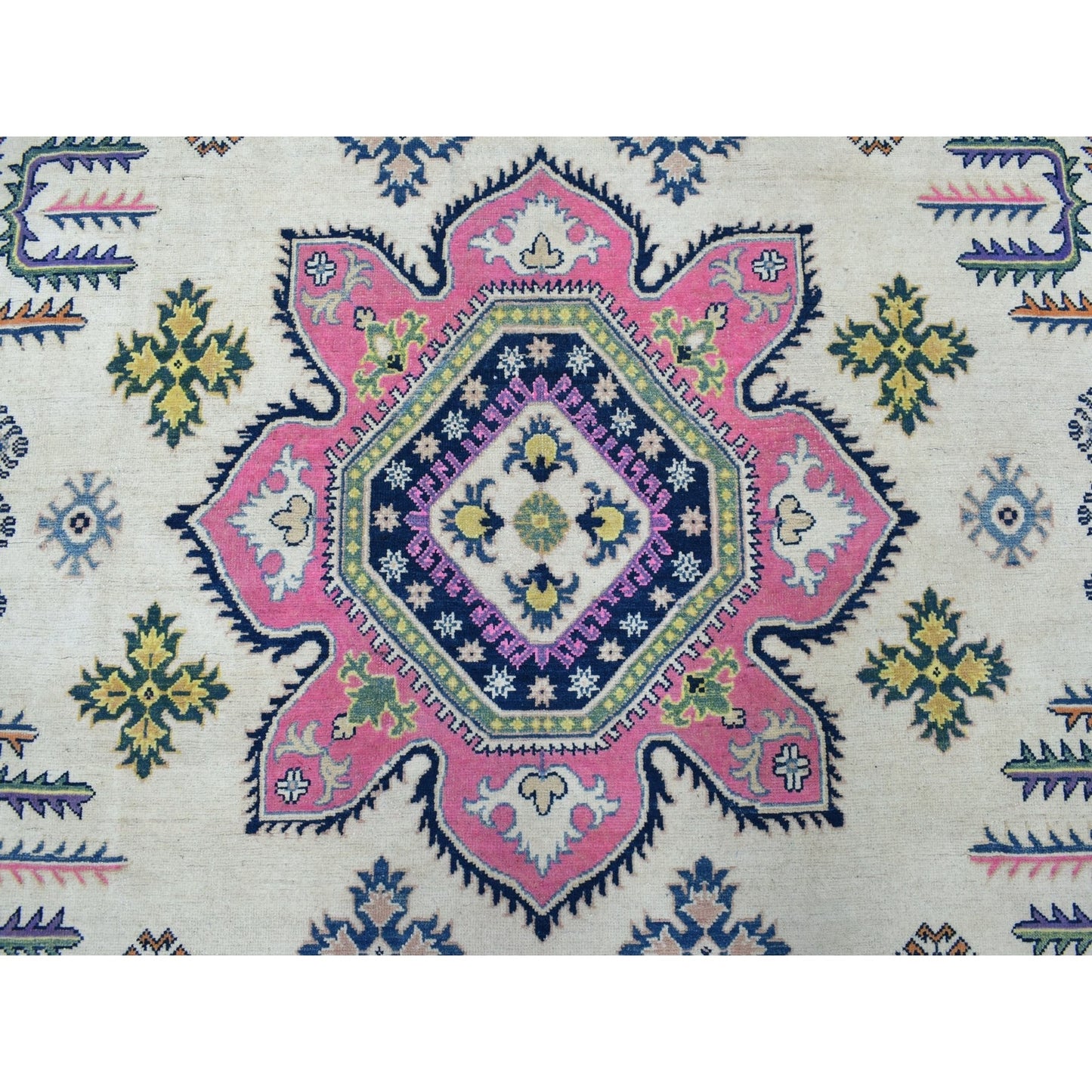8'10"X11'6" Colorful Ivory Fusion Kazak Natural Wool Hand Knotted Rug