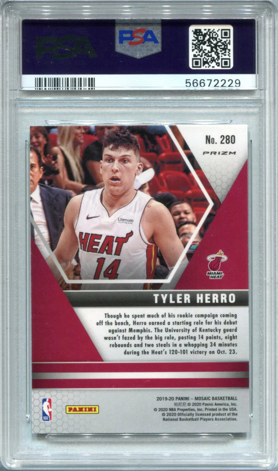 Tyler Herro 2019 Panini Pink Mosaic #223 Psa Mint 8/Auto Authentic Card