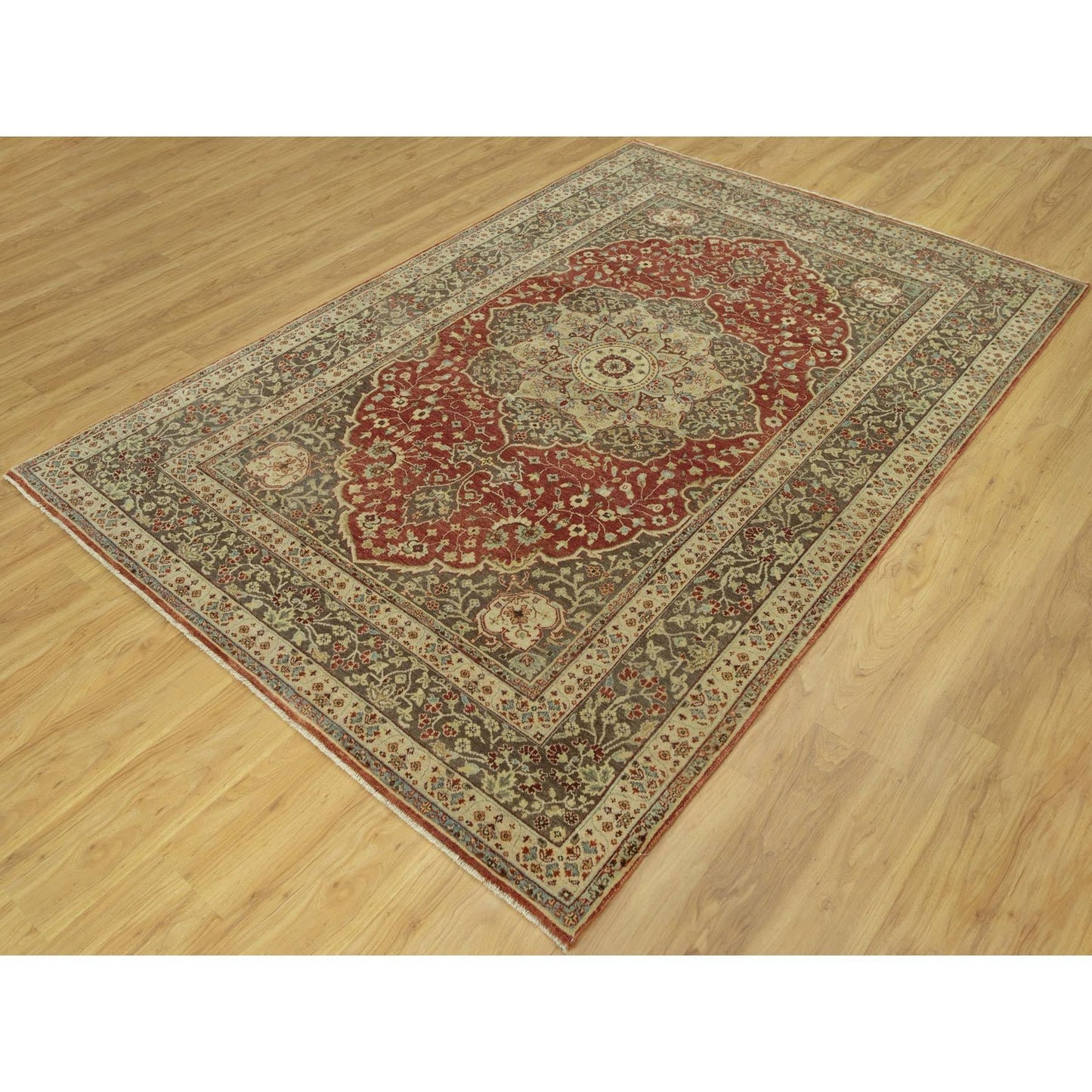6'2"X9'1" Caliente Red Antiqued Haji Jalili Design Wool Hand Knotted Rug