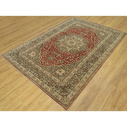 6'2"X9'1" Caliente Red Antiqued Haji Jalili Design Wool Hand Knotted Rug