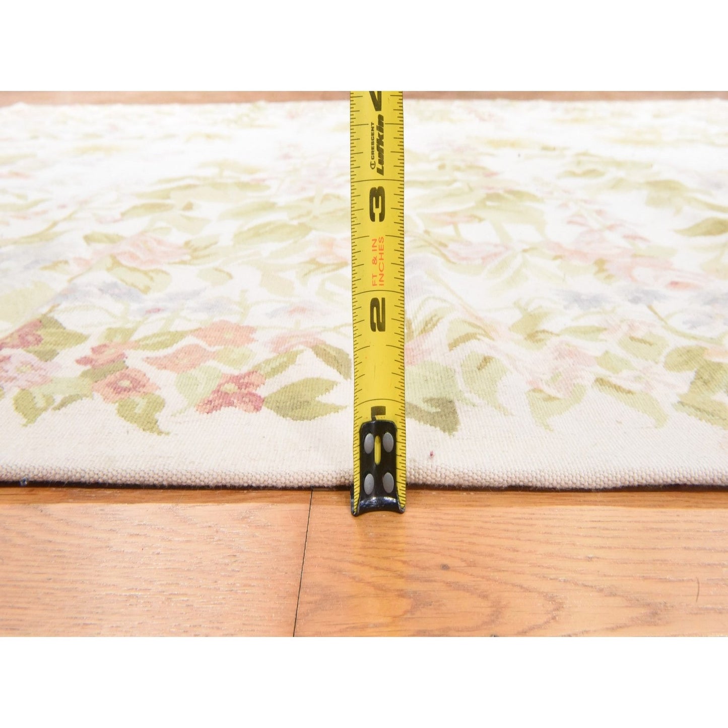 8'x10'2" Ivory Aubusson Botanical Pattern Flat Weave Hand Woven Wool Rug