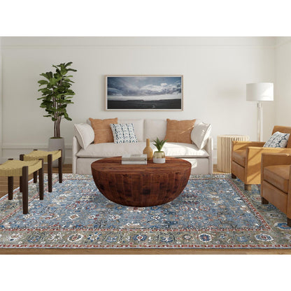 9'X11'10" Gray Heris All Over Design Hand Knotted Pure Wool Oriental Rug