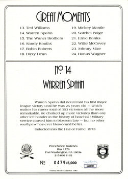 Warren Spahn Autographed Perez Steele Greatest