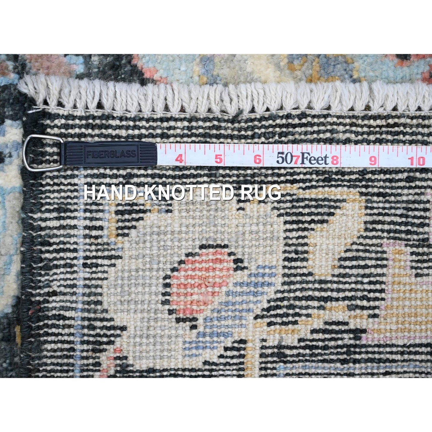 3'3"X11'6" Black Angora Oushak Leaf Design Hand Knotted Wool Runner Rug