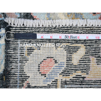 3'3"X11'6" Black Angora Oushak Leaf Design Hand Knotted Wool Runner Rug