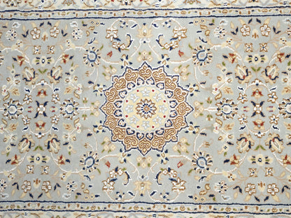 Hand-Knotted Light Blue Indo-Nain Runner Rug 3X10