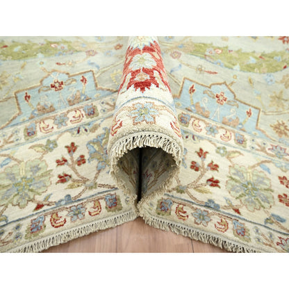 9'1"X12'3" Pelican Gray Sickle Leaf Design Hand Knotted Pure Wool Rug