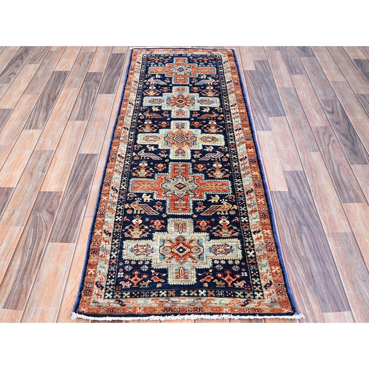 2'X5'10" Blue 200 Kpsi Armenian Caucasian Design Runner Oriental Rug