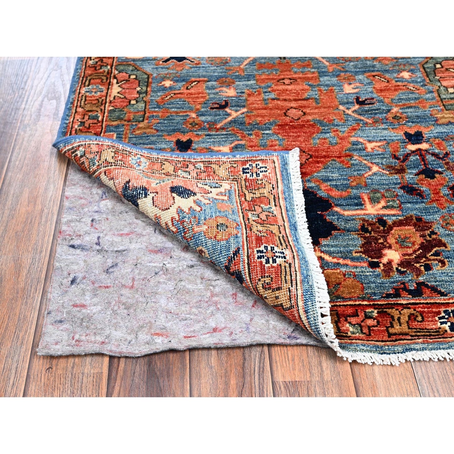 2'7"X9'9" Blue Heris All Over Design Soft Wool Hand Knotted Runner Rug