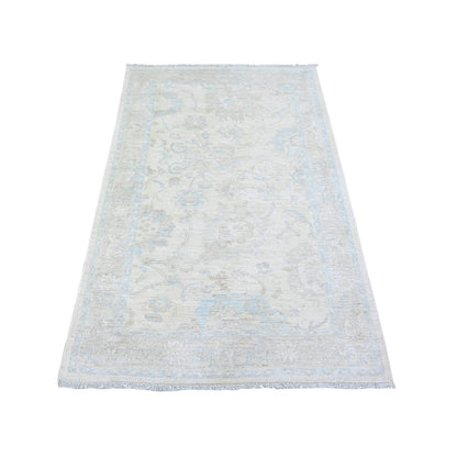 3'9"X5'7" Stone White Washed Out Peshawar Wool Hand Knotted Oriental Rug