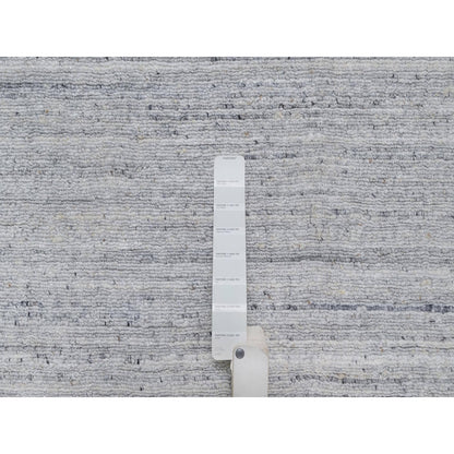 2'6"X10' White Hand Loomed Plain Modern Striae Design All Wool Runner Rug