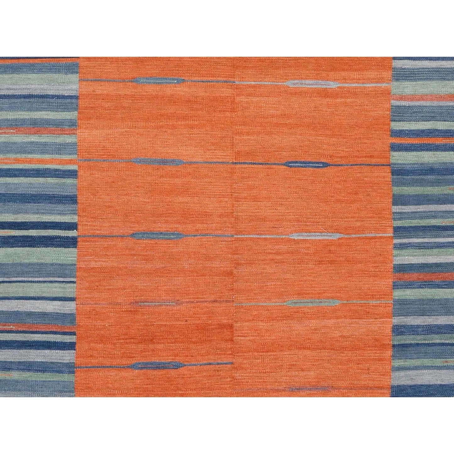 6'3"X9'2" Handwoven Sunburst And Stripes Design Flat Weave Kilim Wool Rug