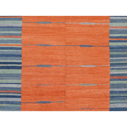 6'3"X9'2" Handwoven Sunburst And Stripes Design Flat Weave Kilim Wool Rug
