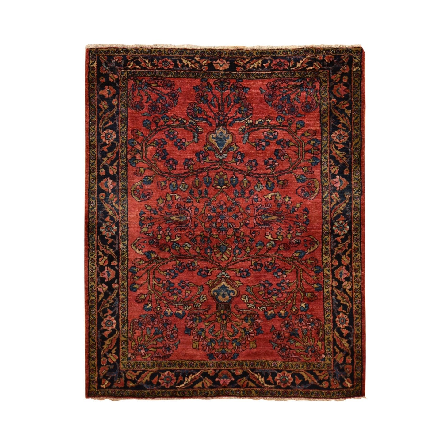 5'3"X6'7" Red Antique Zoroastrian Clean And Soft Wool Hand Knotted Rug