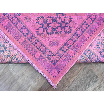 8'6"X11'4" Pink Overdyed Kazak Medallion Design Hand Knotted All Wool Rug