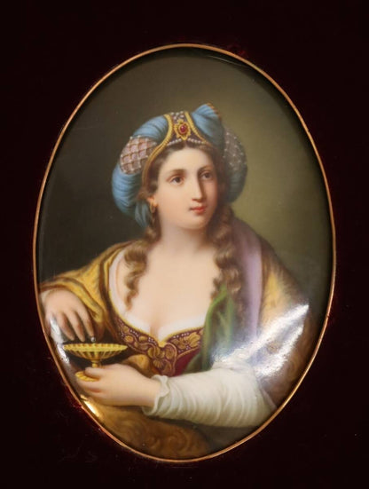 Kpm Berlin Porcelain Plaque Painting - Woman Beauty In Pearl Engraved Framed