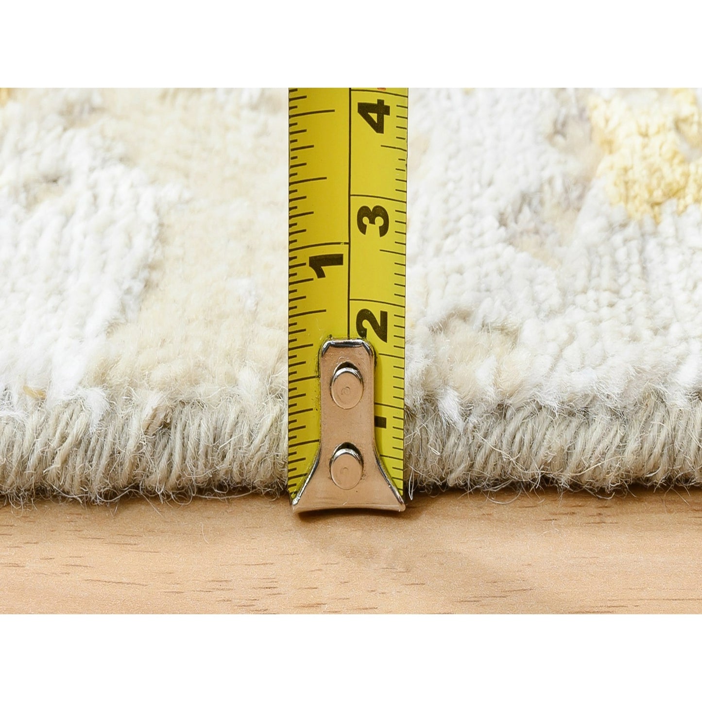 2'X2'9" Gold-Cream Hand Knotted Abstract Design Wool And Silk Mat Rug