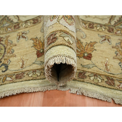 7'3"X9'3" Ivory Hand Knotted Agra Ziegler Design Leaf Pattern Wool Rug