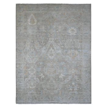 9'X12' Nickel Gray Antiqued Peshawar Mahal Design Hand Knotted Wool Rug