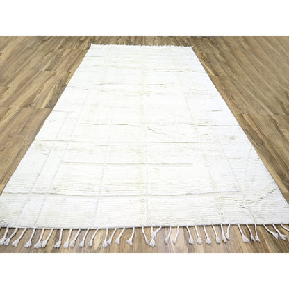 10'1"X14' Pearl White Moroccan Weave Grid Design Wool Hand Knotted Rug