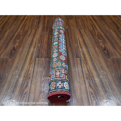 2'9"X4'1" Red Hand Knotted Super Kazak Pure Wool Medallions Oriental Rug