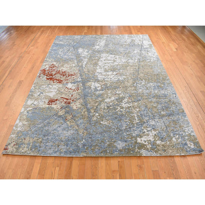 9'1"X12'4" Blue Modern Abstract Galaxy Design Hand Knotted 100% Wool Rug