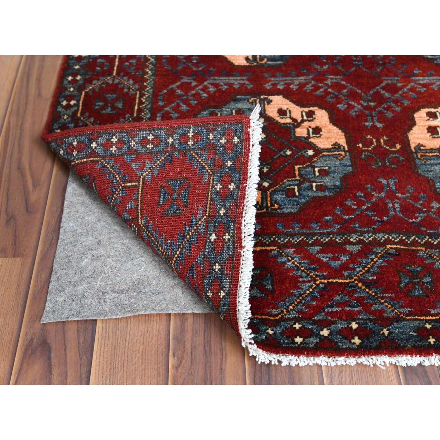 3'5"X4'4" Red Afghan Ersari Elephant Feet Design Wool Hand Knotted Rug