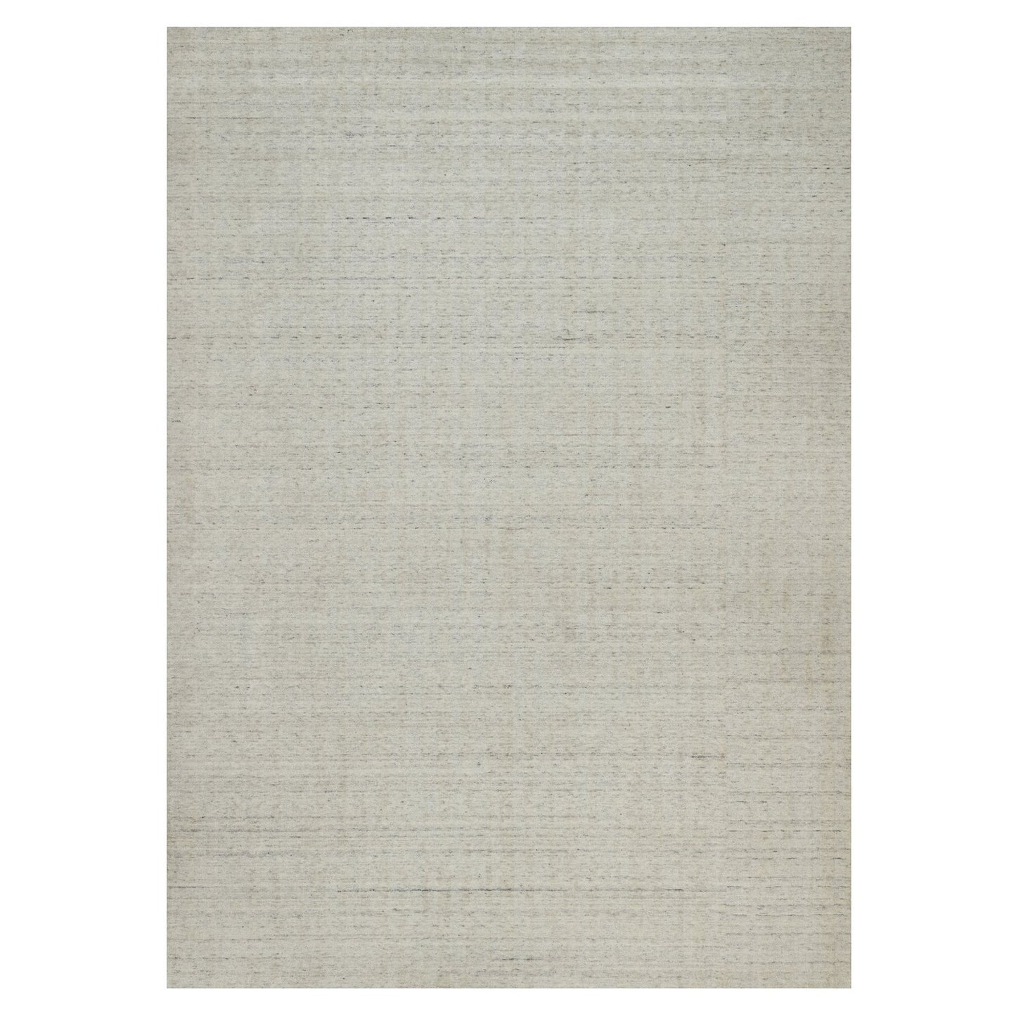 8'10"X12' Bone White Vertical Stripes Design Hand Loomed Natural Wool Rug