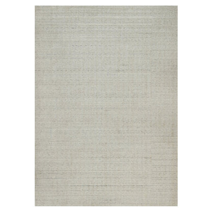 8'10"X12' Bone White Vertical Stripes Design Hand Loomed Natural Wool Rug