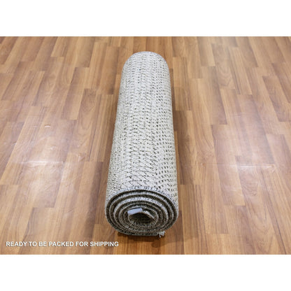 2'7"X8' Power Gray Grass Design Hand Knotted Undyed Wool Runner Rug