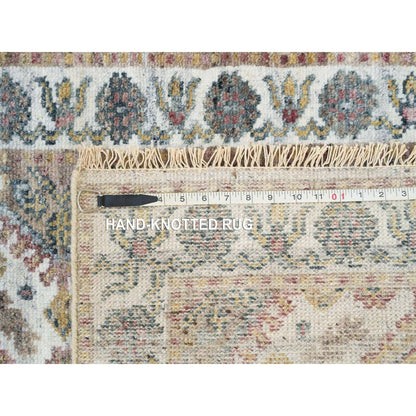 2'7"X18' Ivory Hand Knotted Flower Rosettes Border Xl Runner Oriental Rug
