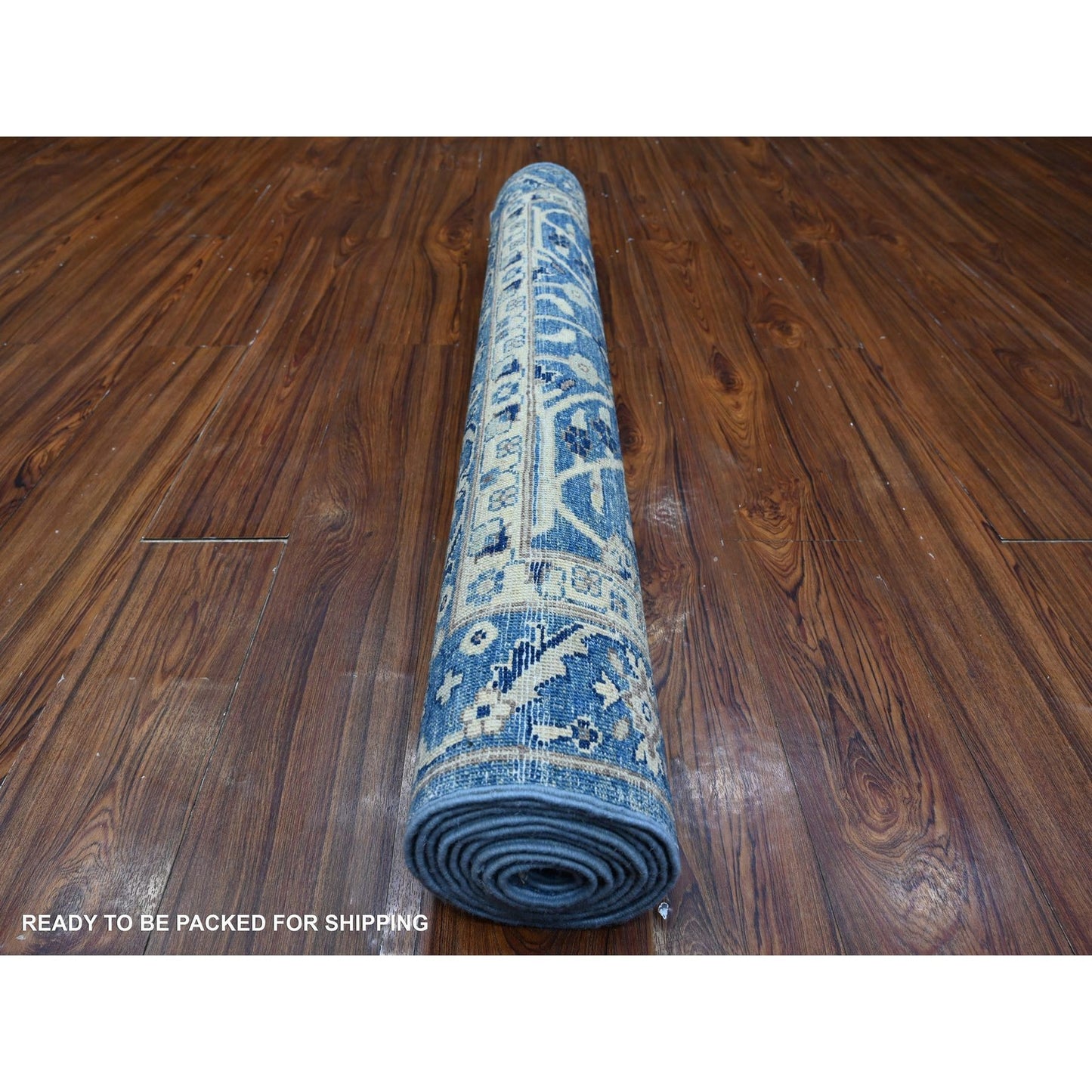 4'1"X9'6" Blue Heris Design Wool Hand Knotted Wide Runner Oriental Rug