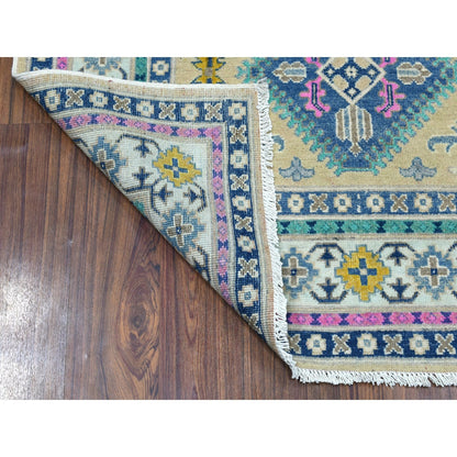 4'1"X6'1" Colorful Beige Fusion Kazak Pure Wool Handknotted Oriental Rug