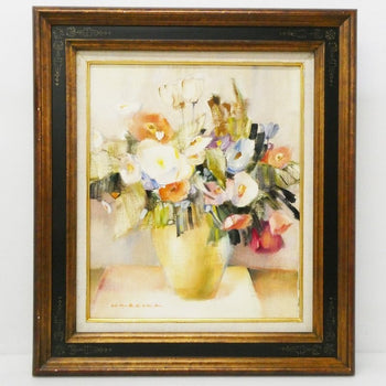 Krystyna Warecka Original Oil Painting Still Life With Flowers Poland Signed F8