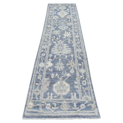 2'7"X11'5" Charcoal Gray Afghan Angora Ushak Hand Knotted Wool Runner Rug