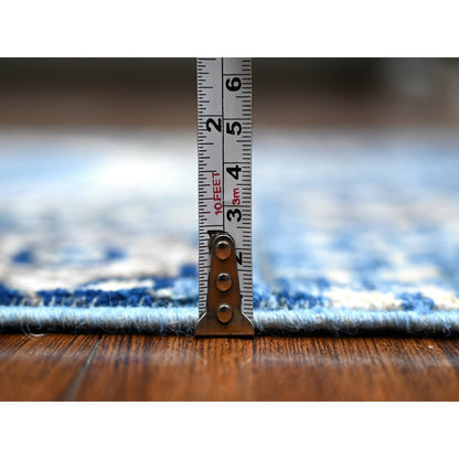 2'6"X8' Duke Blue Aryana Mamluk Design Hand Knotted Soft Wool Runner Rug