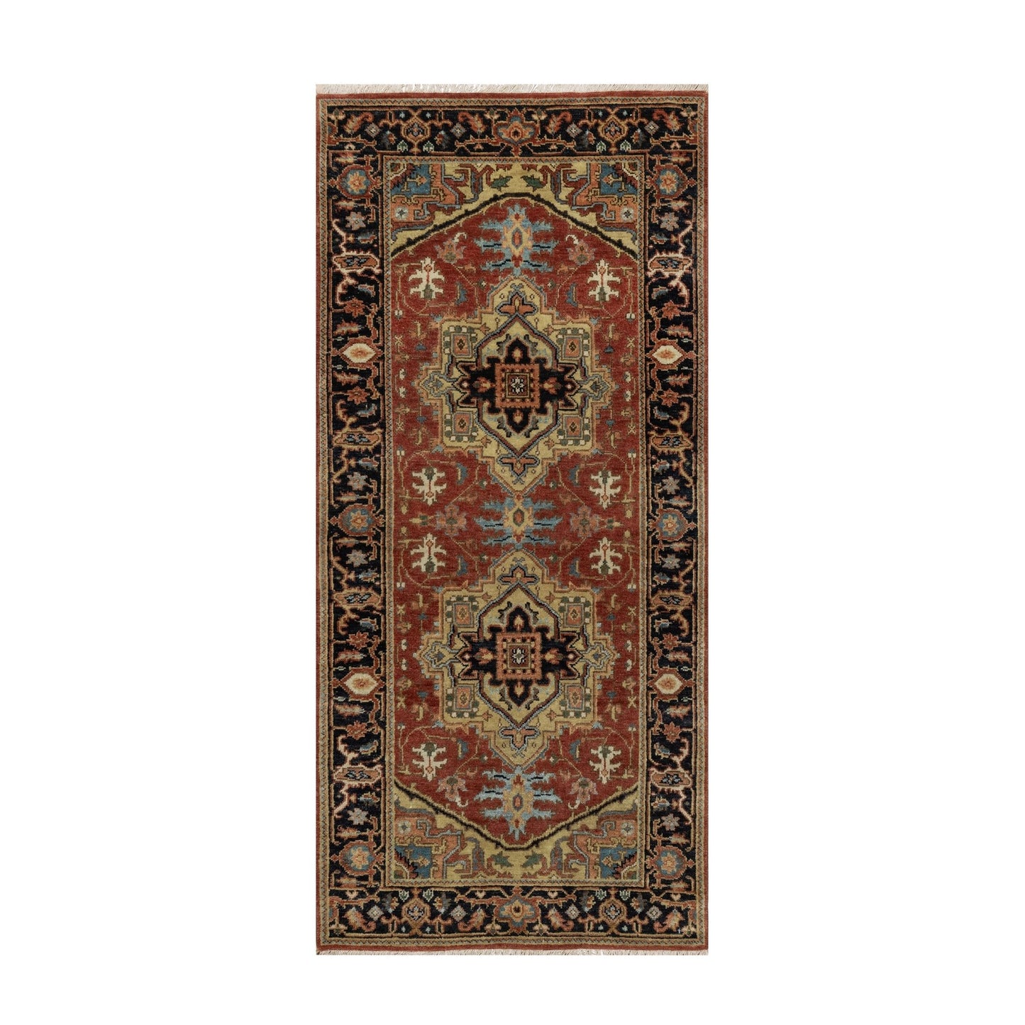 2'9"X6' Red Heris Revival Medallion Design Wool Hand Knotted Runner Rug