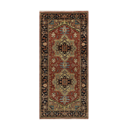 2'9"X6' Red Heris Revival Medallion Design Wool Hand Knotted Runner Rug